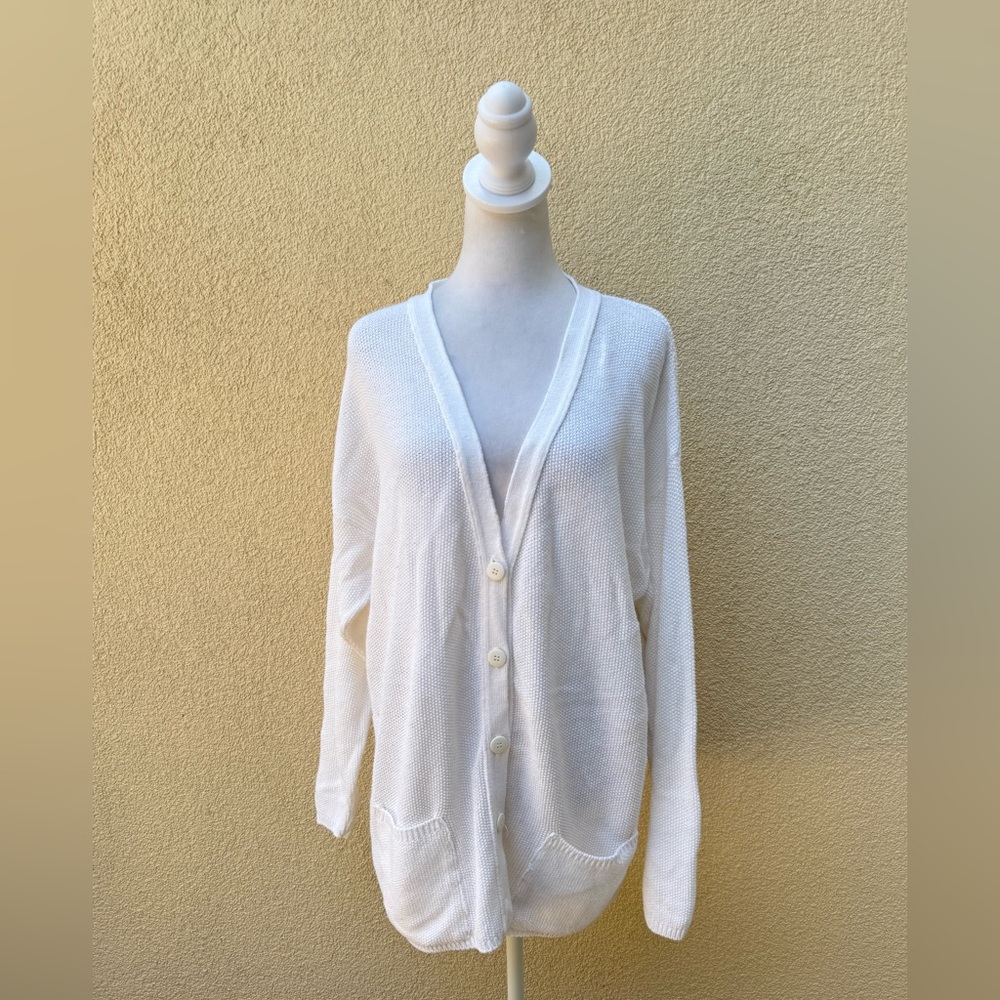 DONNKENNY 1990 Classics button down white light knit grandpa style cardigan